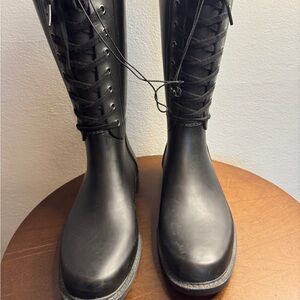 Target Black High Lace-Up Women's Rubber Boots Size 7